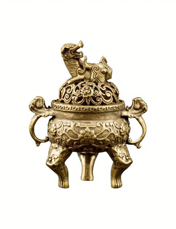 Porta incenso braciere con coperchio - leone