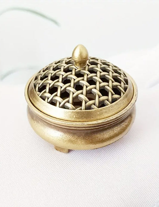 Porta incenso con coperchio traforato ottone