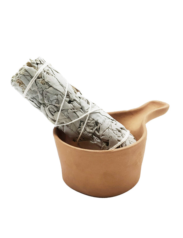 Porta smudge in terracotta con manico