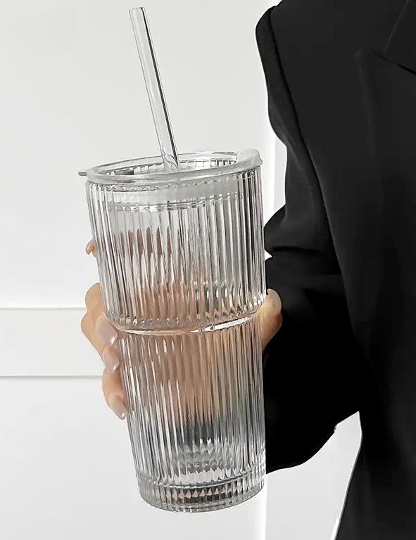 Mug in vetro con cannuccia - 600 ml